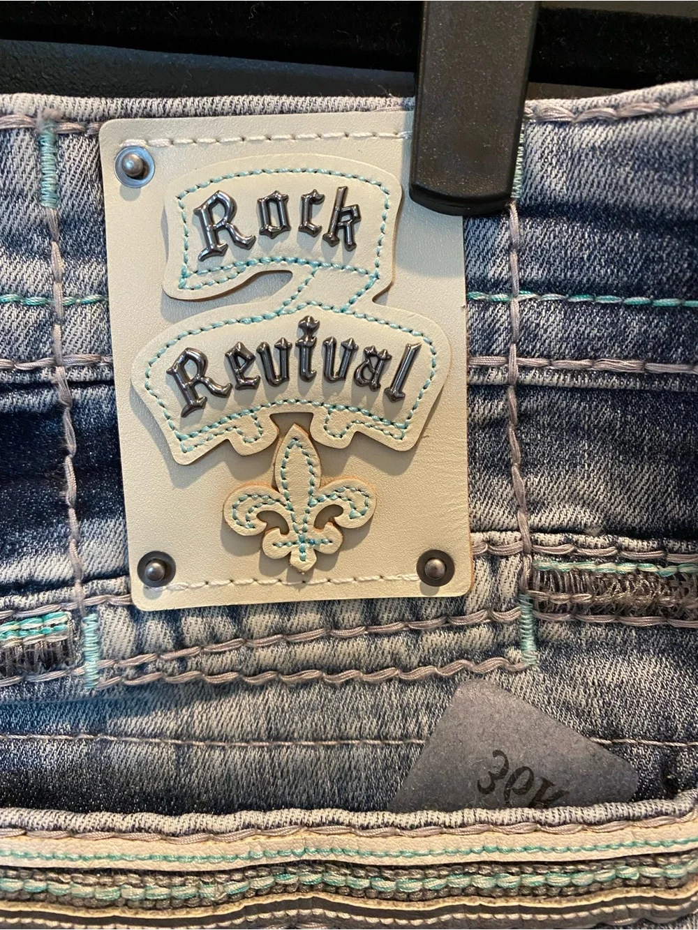 Rock Revival Romer Men’s Light Blue Straight Jeans with Embroidered Back Pockets